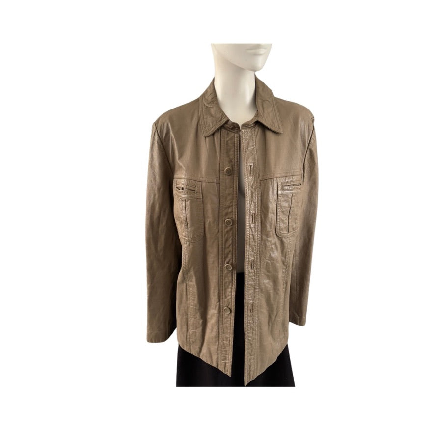 Brown jacket on a mannequin against a white background