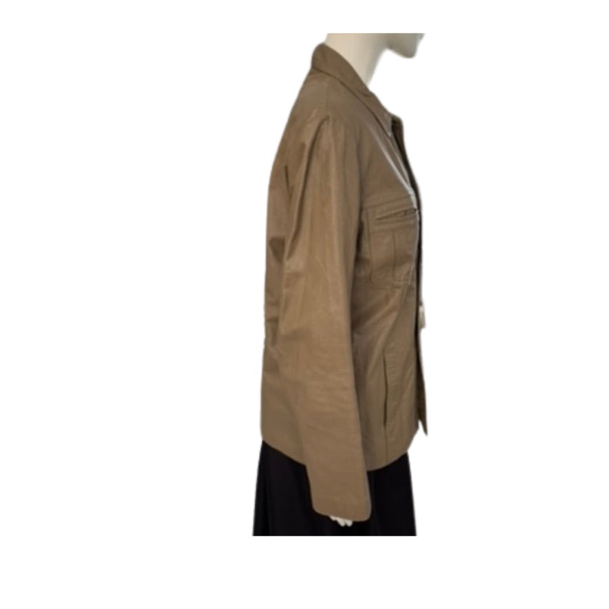 Brown jacket on a mannequin against a white background