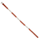 Vintage orange leather belt with silver tone hardware and loop chain intersections.