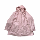 Light pink hooded A-line jacket with front zip and snap fastening.