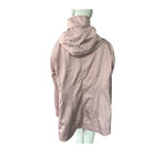 Light pink hooded jacket on a mannequin against a white background