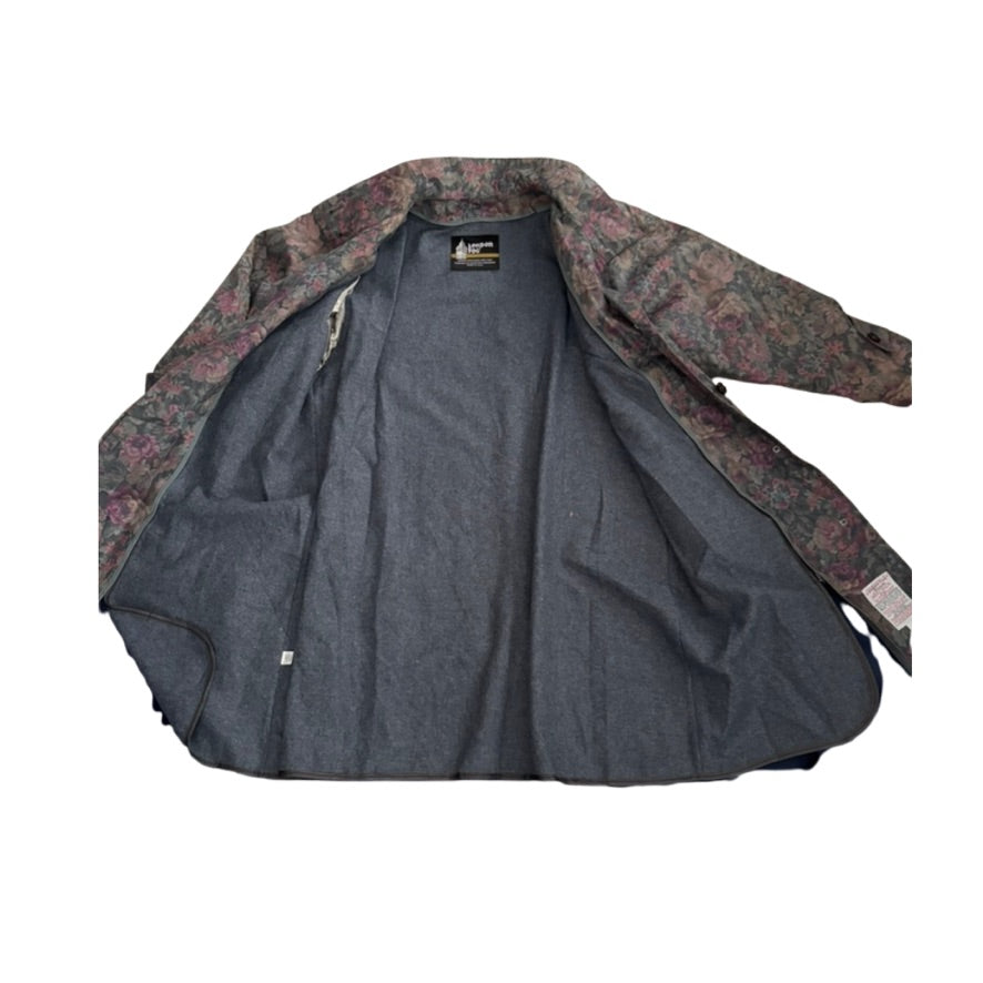 Gray jacket with floral patterned lining on a white background