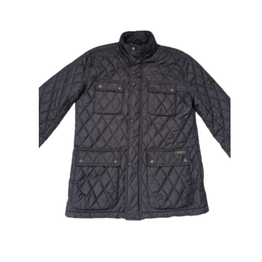 Quilted jacket with diamond pattern on a white background