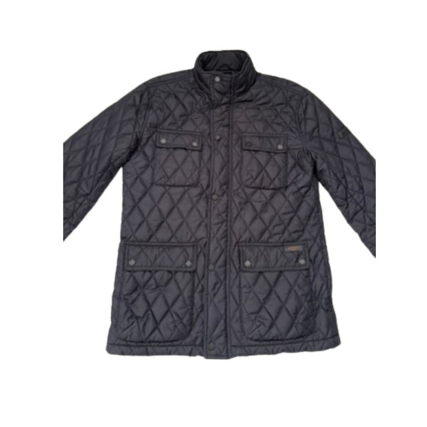 Quilted jacket with diamond pattern on a white background