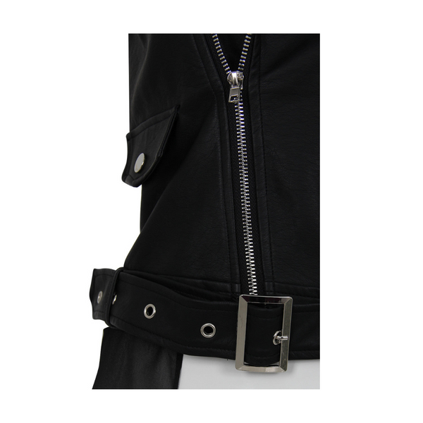 Long Faux Leather Sheer Train Biker Waistcoat Black Size M - Preloved