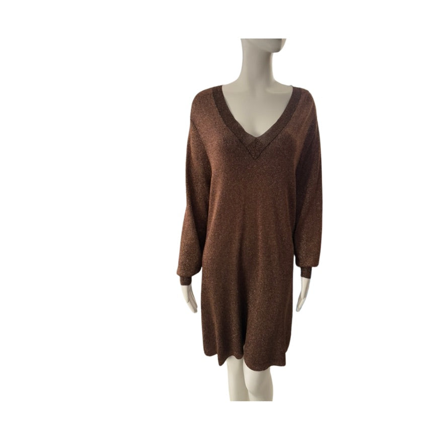 Brown sweater on a mannequin against a white background