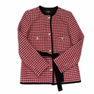 Red and black checkered jacket with a belt on a white background