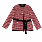 Red and black checkered jacket with a belt on a white background