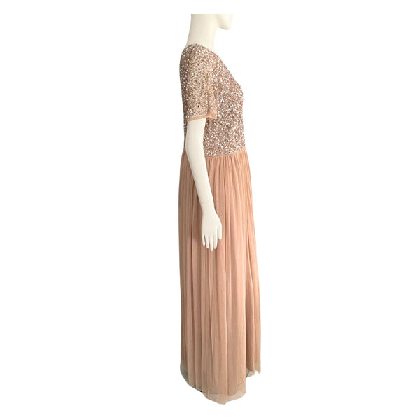 MAYA Tall Sequins Tulle Maxi Dress Taupe SIZE 16 - Preloved