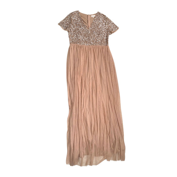 MAYA Tall Sequins Tulle Maxi Dress Taupe SIZE 16 - Preloved