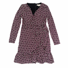 Michael Michael Kors geometric print long sleeve ruched dress in maroon, black and white, size L, laid flat.