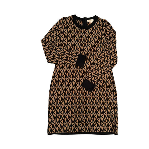 Patterned dress with visible brand logo on a white background