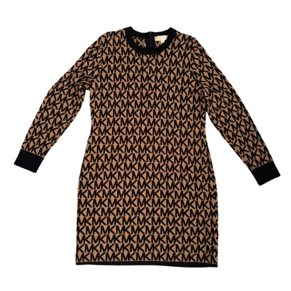 Patterned dress with long sleeves on a white background