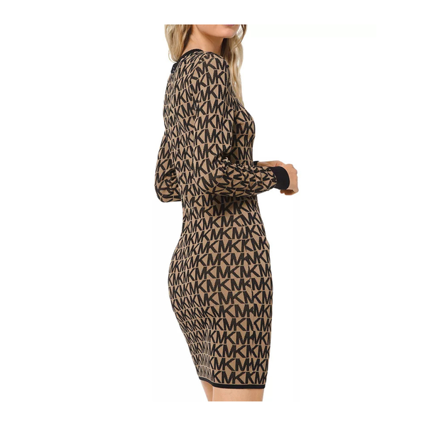 MICHAEL KORS Logo Print Knit Dress Camel Size XL - New