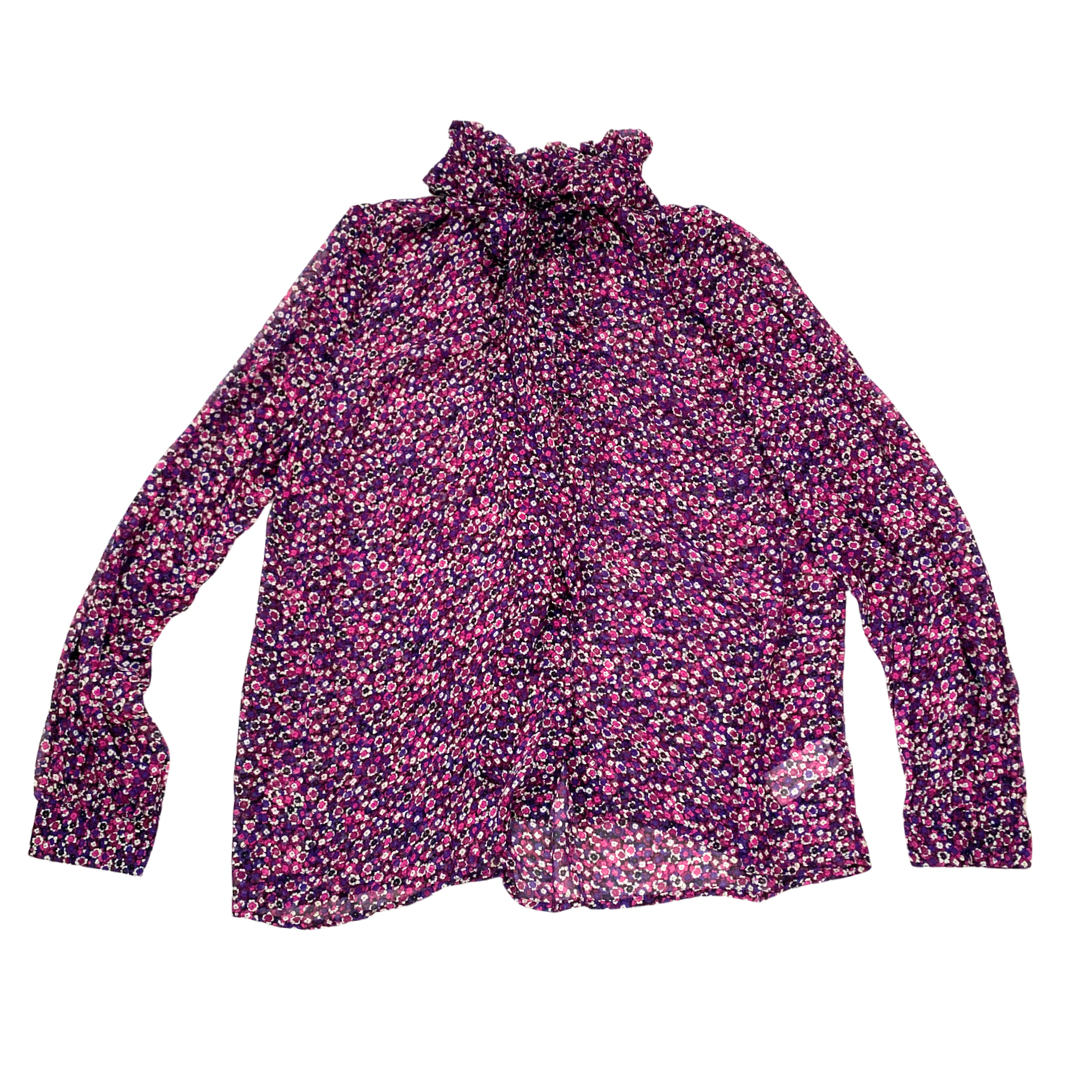 Purple floral blouse on a white background