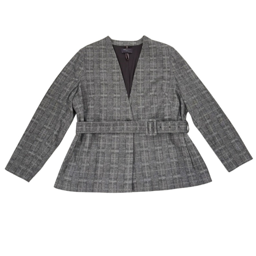 Gray checkered jacket with a belt on a white background