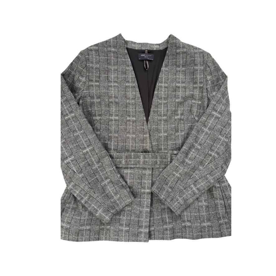 Gray checkered blazer on a white background