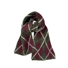 Argyle scarf with green and red pattern on a white background