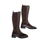 Pair of brown knee-high boots on a white background