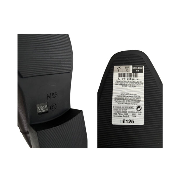 Black shoe sole with M&S branding and size label on a white background