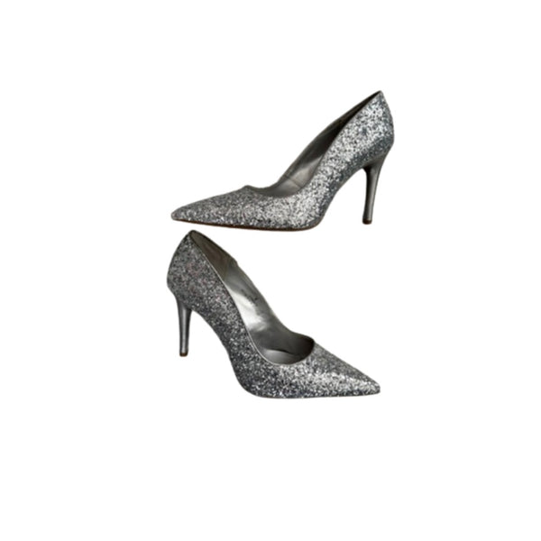 M&S Silver Glitter Stiletto  Heels Silver Size 41- Preloved
