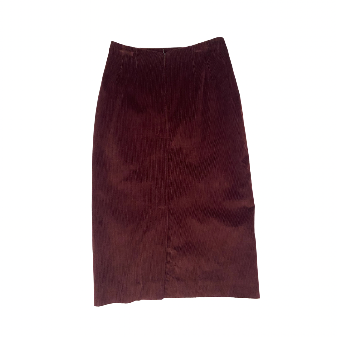 Burgundy corduroy skirt on a white background