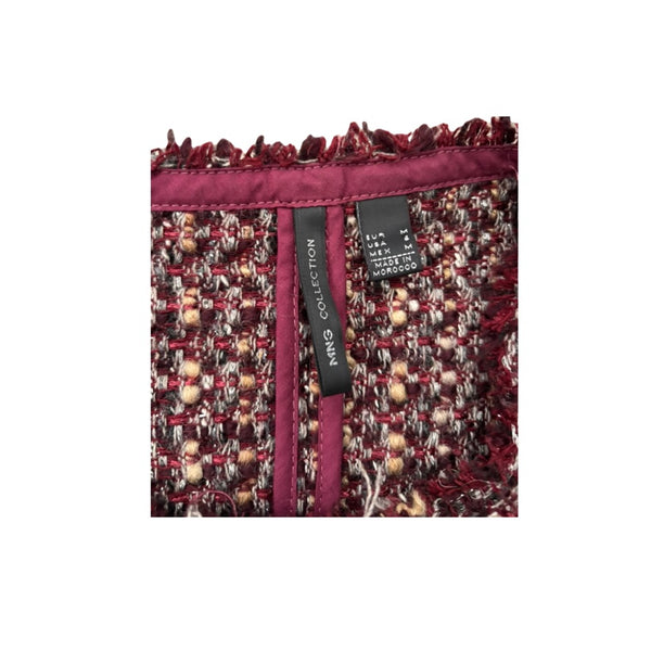 Mango Bouclé Tweed Jacket Burgundy Size 12 - Preloved