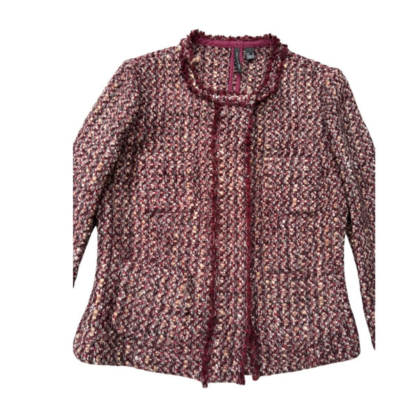 Mango Bouclé Tweed Jacket Burgundy Size 12 - Preloved