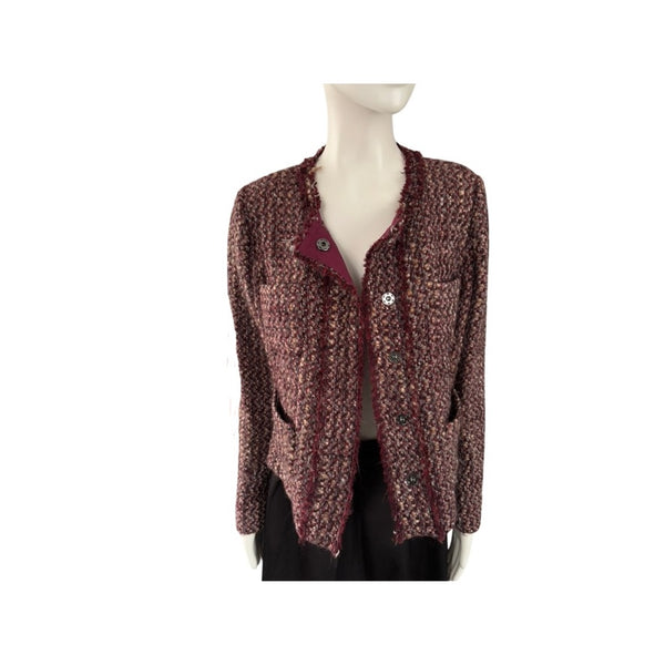 Mango Bouclé Tweed Jacket Burgundy Size 12 - Preloved