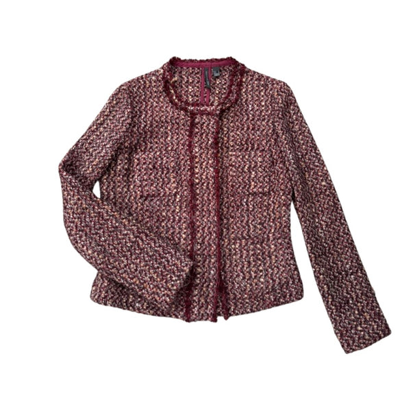 Mango Bouclé Tweed Jacket Burgundy Size 12 - Preloved