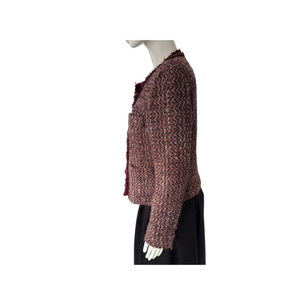 Mango Bouclé Tweed Jacket Burgundy Size 12 - Preloved