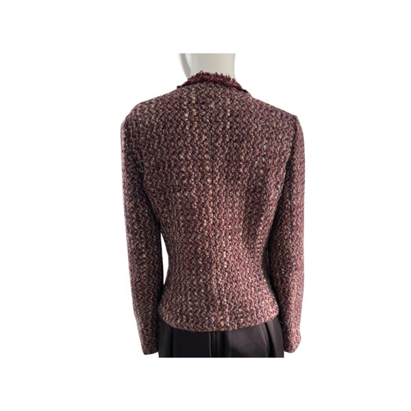 Mango Bouclé Tweed Jacket Burgundy Size 12 - Preloved