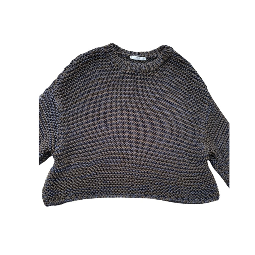 Knitted sweater with cut-out shoulders on a white background