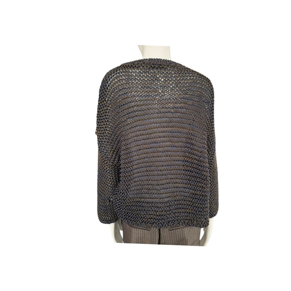 Blue textured sweater on a mannequin against a white background