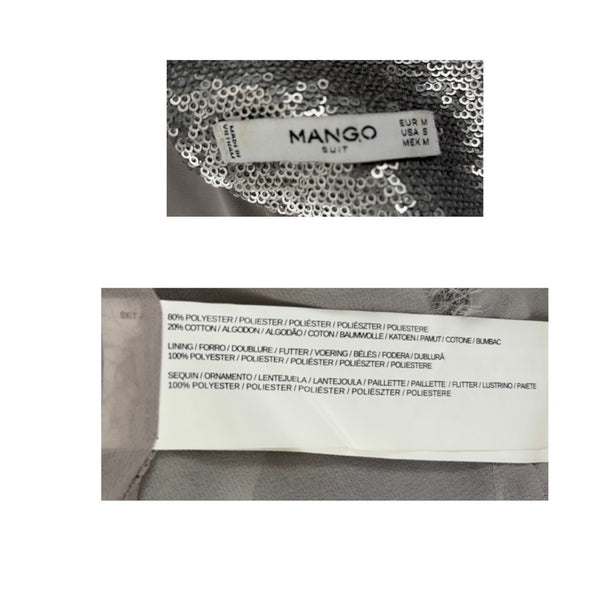 Mango label on a sequined fabric background