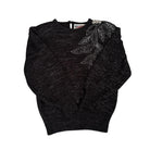 Dark grey sweater with floral embroidery on a white background