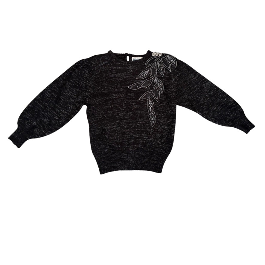 Dark Grey sweater with floral embroidery on a white background