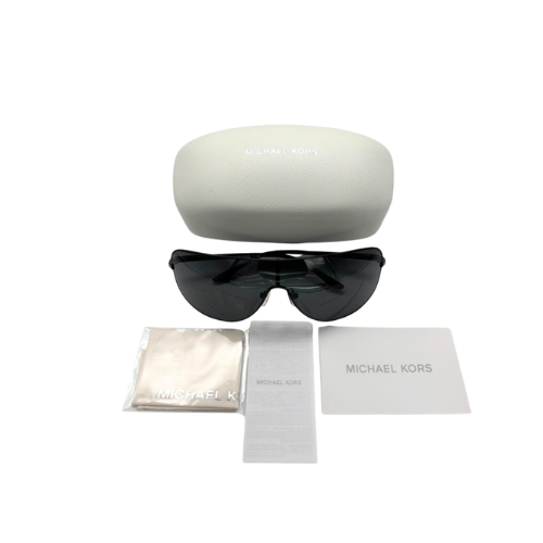 Michael Kors sunglasses with cleaning cloth and care card on a white background