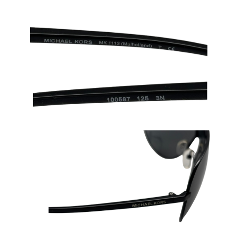 Black Michael Kors sunglasses with side view on a white background