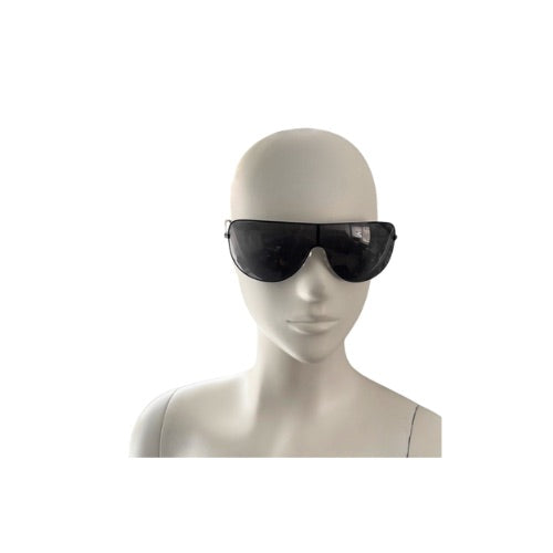 Black sunglasses on a mannequin head against a white background