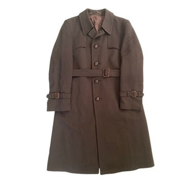 Brown trench coat with belt on a white background