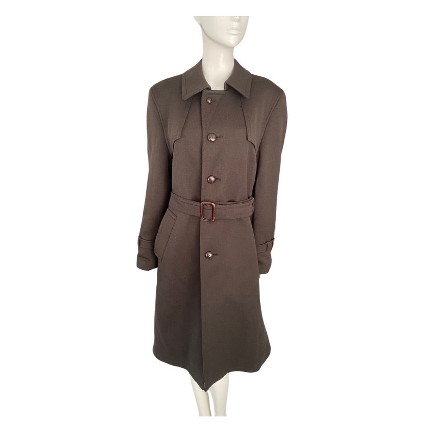 Brown coat on a mannequin against a white background