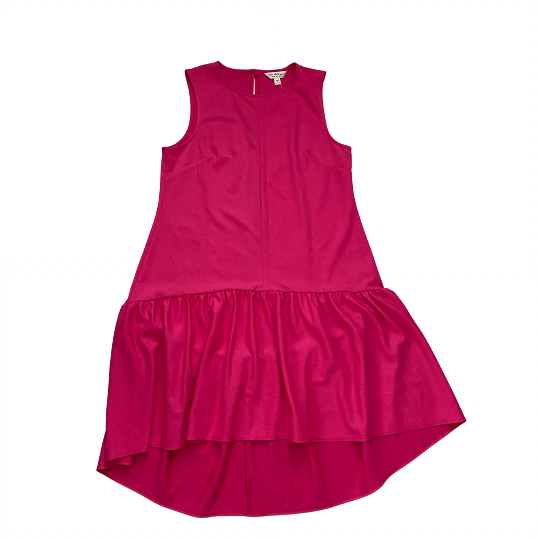 Pink dress with a layered skirt on a white background