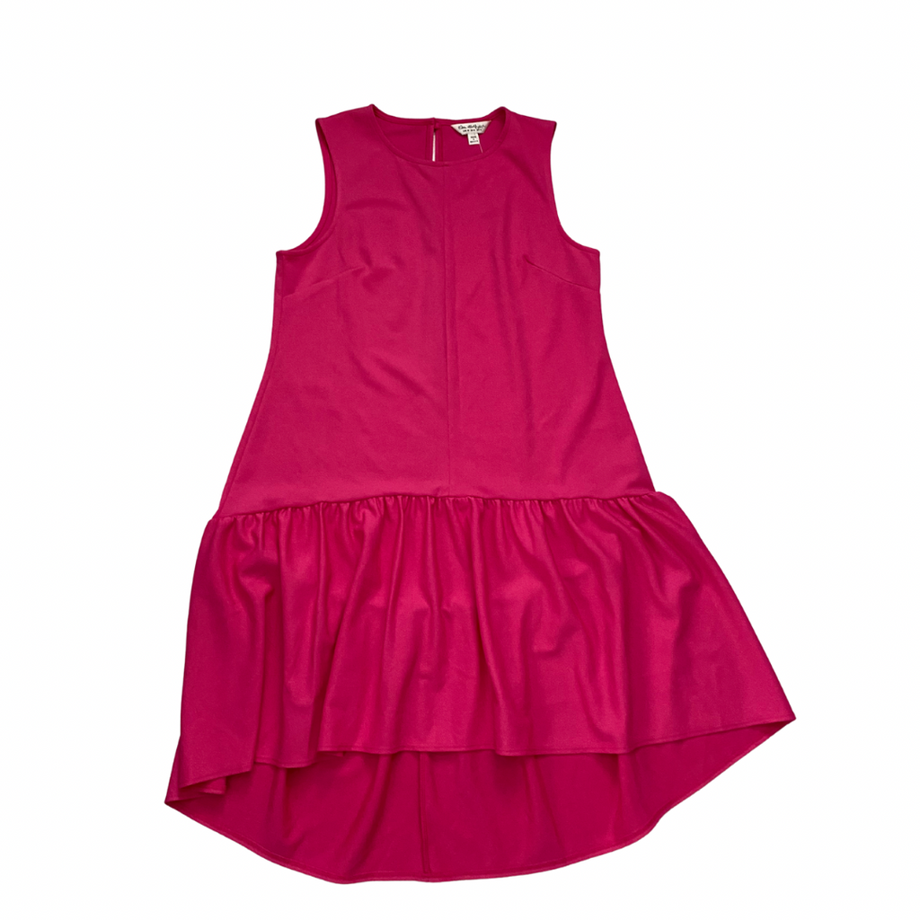 Pink dress with a layered skirt on a white background