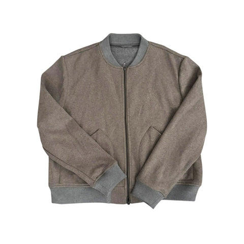 Brown jacket with gray trim on a white background
