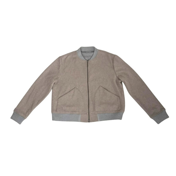 Beige jacket with gray trim on a white background