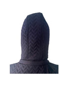 Dark blue quilted hood on a white background