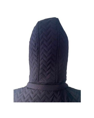 Dark blue quilted hood on a white background