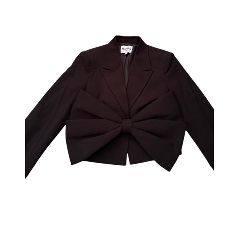 Black jacket with a large bow on a white background