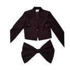 Black cropped blazer and large black bow on a white background